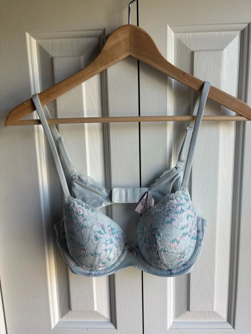 Victoria's Secret Body By Victoria Lined Demi Lace Floral Bra Lt Blue/Pink 34C
